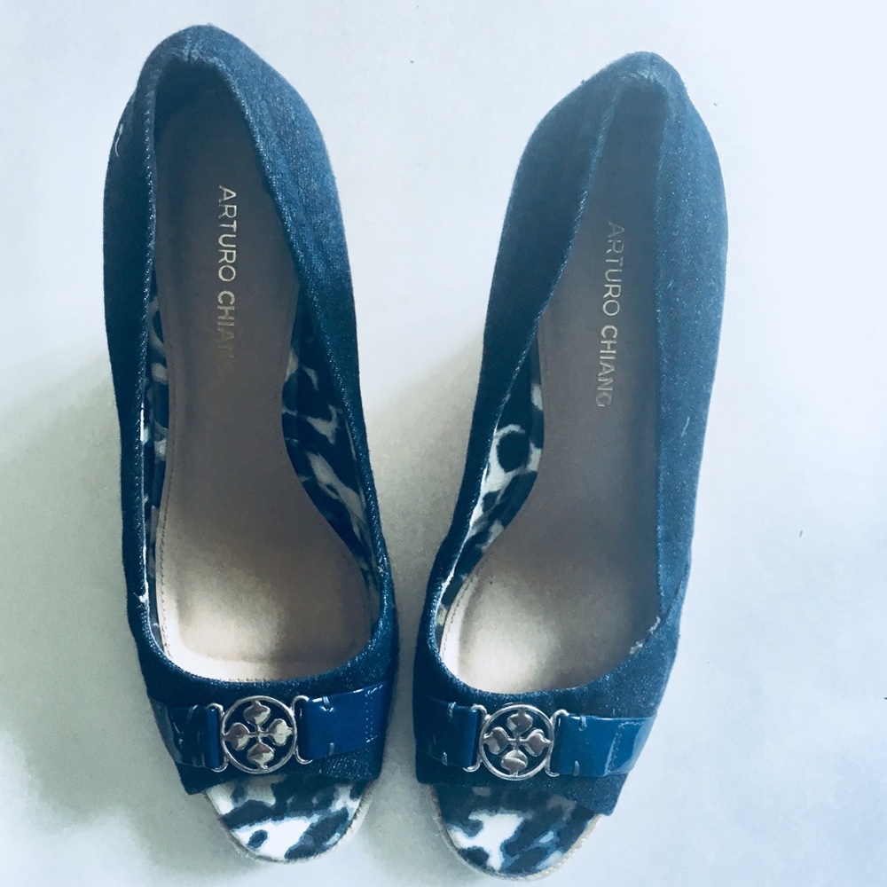 Arturo Chiang Denim Peep Wedge